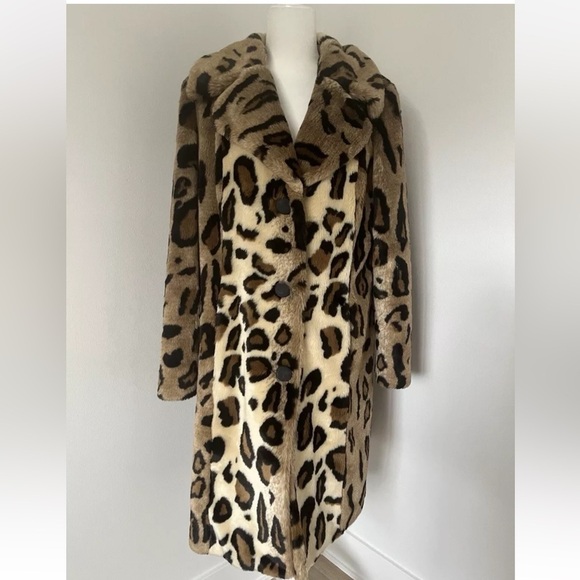 Curations Leopard Print Vintage Coat Faux Fur Large L - Picture 3 of 4